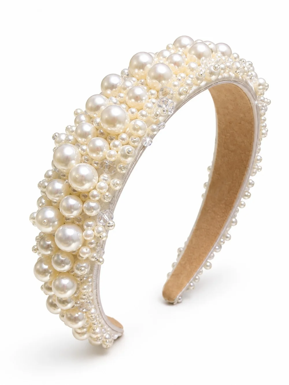 Pearl-Embellished Cream Headband